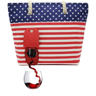 PortoVino Beach Tote Bag - Canvas Wine Purse with Hidden Insulated Compartment and Dispenser Flask that Holds and Pours 2 bottles of Wine! Traveling, Concerts, Bachelorette Party and Christmas Gift!