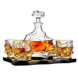 Iceberg Mountain Glacier Shaped Decanter with 4 Glasses and Wood Tray