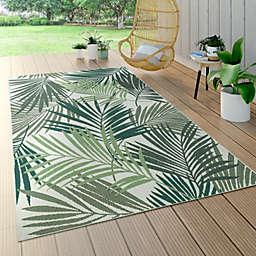 Paco Home Indoor & Outdoor Rug in Green Beige - Jungle Design with Palm Trees