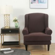 Infinity Merch Wing back Armchair Chair Slipcovers Furniture Protector Stretch 2-Piece Brown