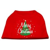 Mirage Pet Products Scribbled Merry Christmas Screenprint Shirt Red Large - 14" L