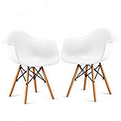 Costway Set of 2 Mid-Century Dining Arm Chairs with Wood Legs