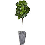 Nearly Natural 75" Fiddle Leaf Artificial Tree in Cement Planter