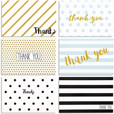 Juvale 144 Pack Thank You Cards Assortment Bulk Set with Envelopes, Blank Inside for Baby Shower, Wedding, All Occasions (4x6 In)