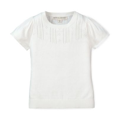 Hope & Henry Girls&#39; Short Sleeve Pointelle Sweater Top - White, Size  3-6 Months