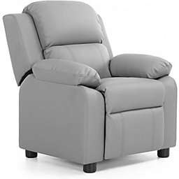 Costway Kids Deluxe Headrest  Recliner Sofa Chair with Storage Arms-Gray