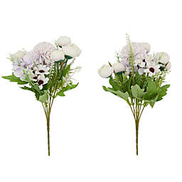 Farmlyn Creek Lavender Silk Peony and Hydrangea Flower Bouquets, Artificial Floral Arrangements (12 In, 2 Pack)