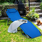 Costway Folding Chaise Lounge Chair Bed Adjustable Outdoor Patio Beach-Blue