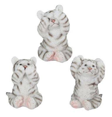 FC Design 3-Piece Hear See Speak No Evil White Bengal Tiger Statue Animal Home Decoration 3"H Figurine Set