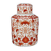 AA Importing 8.5" Jar with Lid, Red and White Floral
