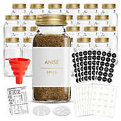 Talented Kitchen 24 Gold Large Glass Spice Jars w/2 Types of Preprinted Spice Labels. Commercial Grade, Complete Set  24 Square Jars 6oz, Gold Minimalist Labels & Chalk, Gold Airtight Caps & Shakers