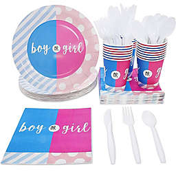 Juvale Gender Reveal Party Bundle, Includes Plates, Napkins, Cups and Cutlery (Serves 24, 144 Pieces in Total)
