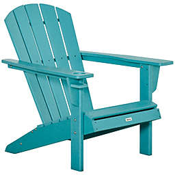 Outsunny Outdoor HDPE Adirondack Deck Chair, Plastic Lounger with Cup Holder, High Back and Wide Seat, Turquoise