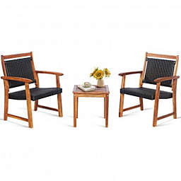 Costway 3 Pieces Rattan Bistro Set with Acacia Wood Frame for Garden