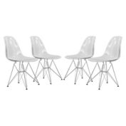 LeisureMod Cresco Molded Plastic Eiffel Side Chair, Set of 4 - Clear