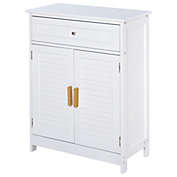 Kleankin Bathroom Storage Cabinet with Double Shutter Door and Drawer, Toilet Vanity Cabinet, Narrow Organizer, White