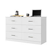 Homfa 6 Drawer White Double Dresser, Wood Storage Cabinet with Easy Pull Out Handles