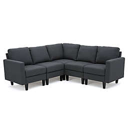 Contemporary Home Living 5-Piece Charcoal Gray Contemporary Style Plush Sectional Couch Sofa Set 35.5