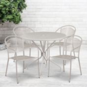 Flash Furniture Oia Commercial Grade 35.25" Round Light Gray Indoor-Outdoor Steel Patio Table Set with 4 Round Back Chairs
