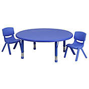 Flash Furniture 45&#39;&#39; Round Blue Plastic Height Adjustable Activity Table Set with 2 Chairs