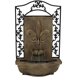 Sunnydaze French Lily Solar Outdoor Wall Fountain - Florentine Stone - 33-Inch