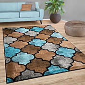Paco Home Brown Area Rug for Living Room with Moroccan Pattern in Beige Blue