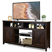 Costway 59 Inch TV Stand Media Center Console Cabinet with Barn Door for TV&#39;s 65 Inch-Coffee