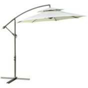 Outsunny 9FT Garden Banana Parasol Cantilever Umbrella with Crank Handle, Double Tier Canopy and Cross Base for Outdoor, Hanging Sun Shade, Beige