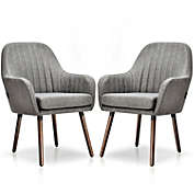 Slickblue Set of 2 Fabric Upholstered Accent Chairs with Wooden Legs-Gray