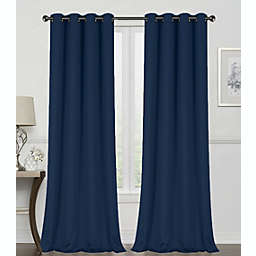 GoodGram 2 Pack  Hotel Thermal Grommet 100% Blackout Curtains - 52 in. W x 63 in. L, Monterey Navy