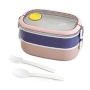 Lille Home 2-Tier Stackable Leakproof Microwavable Bento Lunch Box Food Container With Cutlery Set, BPA Free, 54OZ