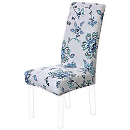 PiccoCasa Dining Chair Cover Wrinkle Free, Stretch Bar Stool Slipcover Kitchen Chairs Protector Spandex Pattern Chair Seat Cover for Home Decorative/Dining Room/Party/Wedding (Medium, Blue Flower)