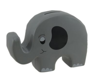 Zeckos Whimsical Gray Ceramic Elephant Kids Money Bank