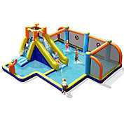 Slickblue Giant Soccer Themed Inflatable Water Slide Bouncer with Splash Pool without Blower