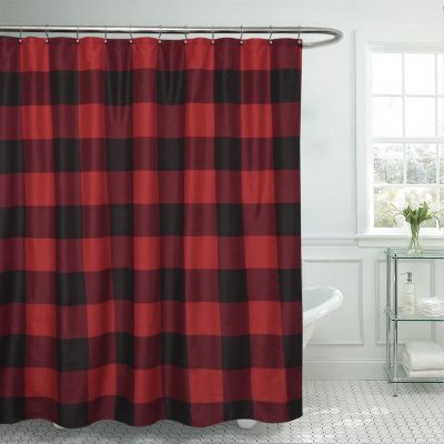 Wicklow Black Tan Shower Curtain 72X72 Buffalo Check Cotton Park Designs 