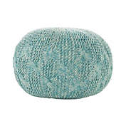 Contemporary Home Living 20-Inch Aqua Blue Contemporary Hand Knitted Pouf Ottoman with Filler