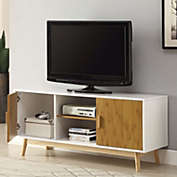 Slickblue Modern 47-inch Solid Wood TV Stand in White Finish and Mid-Century Legs