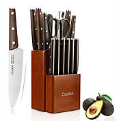 Cookit 15-Piece Wooden Handle Kitchen Chef Knives Set with Wooden Block Holder and Manual Sharpener