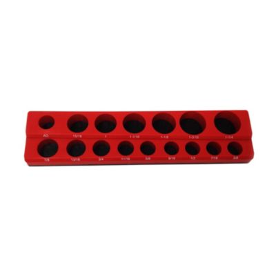 Industro 16 Hole, 1/2" Drive SAE Magnetic Socket Holder Organizer - Red, Holds 15 Sockets and 1 Socket Adaptor