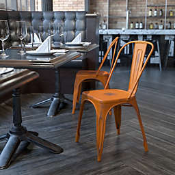 Emma + Oliver Commercial Grade Distressed Orange Metal Indoor-Outdoor Stackable Chair