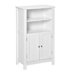 kleankin Bathroom Floor Storage Cabinet, Freestanding Linen Cabinet with Double Doors and 2 Adjustable Shelves, White