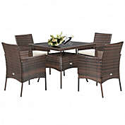 Costway Outdoor 5PCS Dining Table Set with 1 Table and 4 Single Sofas