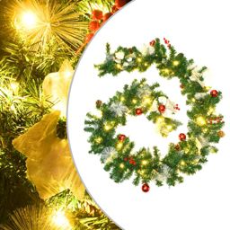 vidaXL Christmas Garland with LED Lights Green 8.9' PVC