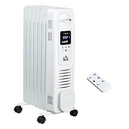 HOMCOM 1500W Digital Oil Filled Radiator Heater with 3 Heat Settings, Portable Electric Space Heater with LED Display, Timer, Safety Cut-Off and Remote Control, White