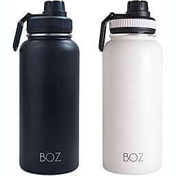 BOZ Stainless Steel Water Bottle XL - Two-Pack Bundle, Black / White, (1 L / 34oz) Wide Mouth, Vacuum Double Wall Insulated