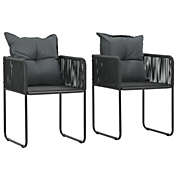 vidaXL Patio Chairs 2 pcs with Pillows Poly Rattan Black