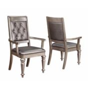 Coaster Wooden Dining Side Arm Chair With Tufted Back, Gray and Silver, Set of 2- Saltoro Sherpi