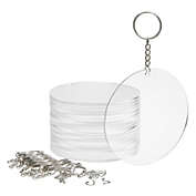 Bright Creations 20 Pieces Acrylic Circle Keychain Blanks, 3.5&quot; Round Clear Discs with 10 Metal Rings for Christmas Ornaments, DIY Crafts