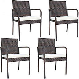 Costway-CA 4 Pieces Outdoor Patio Rattan Dining Chairs Cushioned Sofa