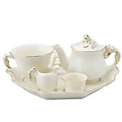 White Gold Hand Crafted Porcelain Rose Bud Tea Set by Coastline Imports